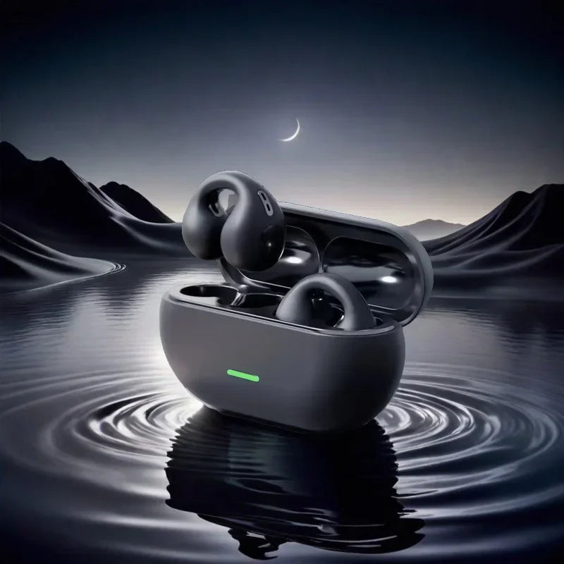 Fone Bluetooth Headset 5.3 Wireless Bone Conduction Headphones Clip Ear Music Noise Canceling HD Call Sports Gaming Earphone