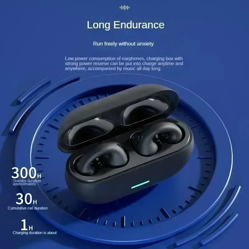 Fone Bluetooth Headset 5.3 Wireless Bone Conduction Headphones Clip Ear Music Noise Canceling HD Call Sports Gaming Earphone