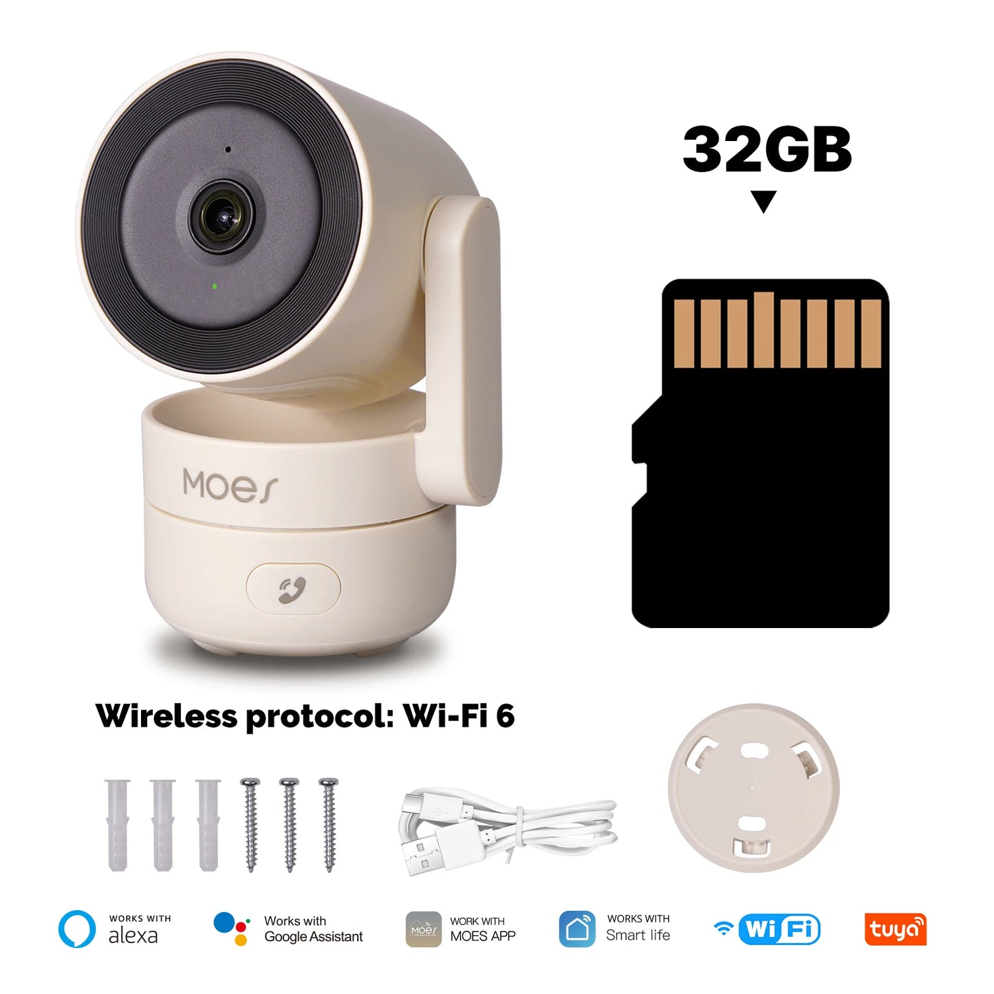 MOES Tuya Wi-Fi 6 Smart Indoor 4MP HD Security Pan/Tilt Camera Motion Tracking & Sound Detection Infrared Night Vision Monitor