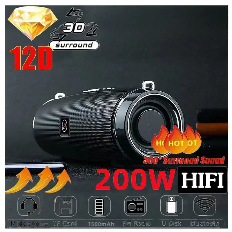 Caixa De Som - Portable Wireless Speaker Bluetooth 200W High Power Outdoor Audio 3D Stereo Surround TWS FM Voice RHDE Promotion