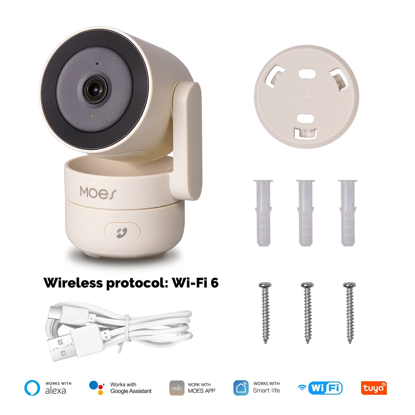 MOES Tuya Wi-Fi 6 Smart Indoor 4MP HD Security Pan/Tilt Camera Motion Tracking & Sound Detection Infrared Night Vision Monitor